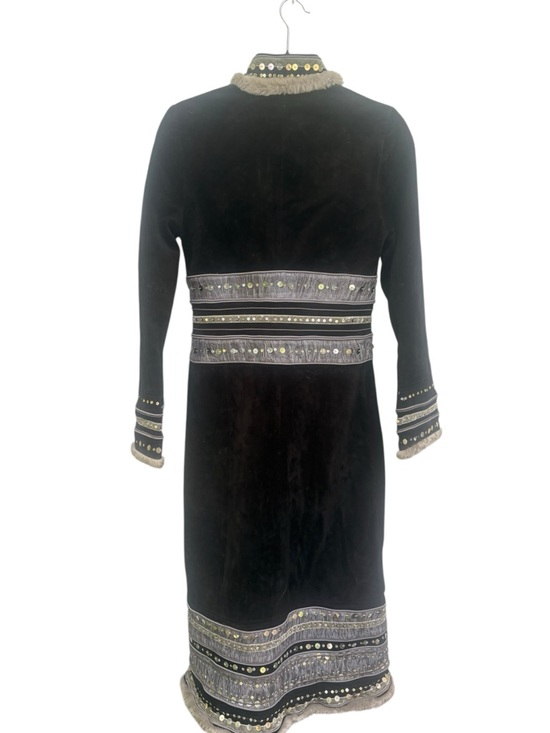 Vintage 90s ARDEN B Black Suede Leather Silver Embellished Maxi Coat Jacket.XS - Picture 2 of 5